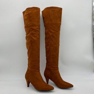 Brown Suede Cone Heel Thigh Over The Knee Boot
